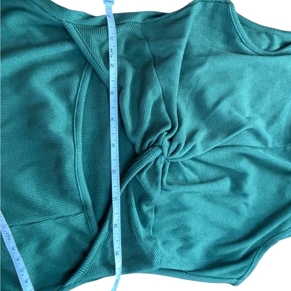 Green Ribbed Twist Front Cutout Midi Dress Size Small Bodycon Vacation - Picture 13 of 14